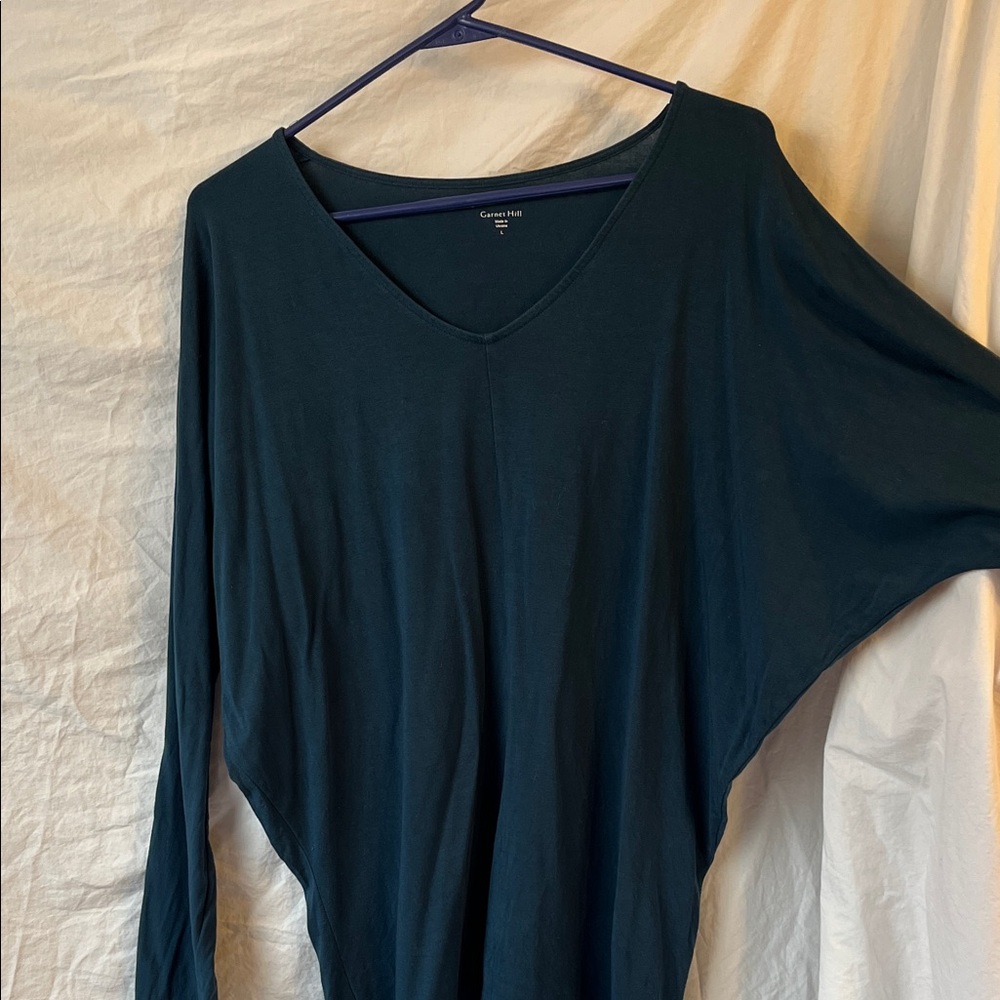 Garnet Hill Zuri Comfort Knit V-Neck Top Blue Size Large